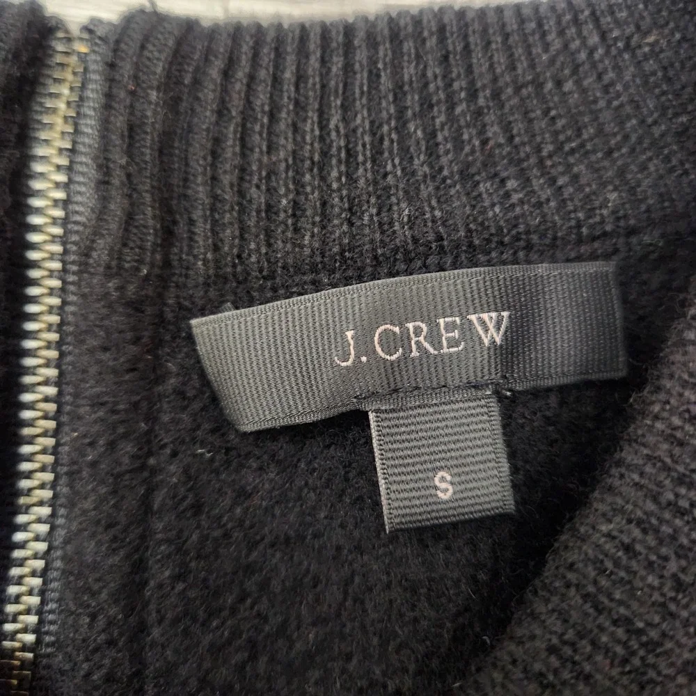 J. Crew Black Sweater Size S Merino Full Zip Back Embellish Shoulder Detail Crew